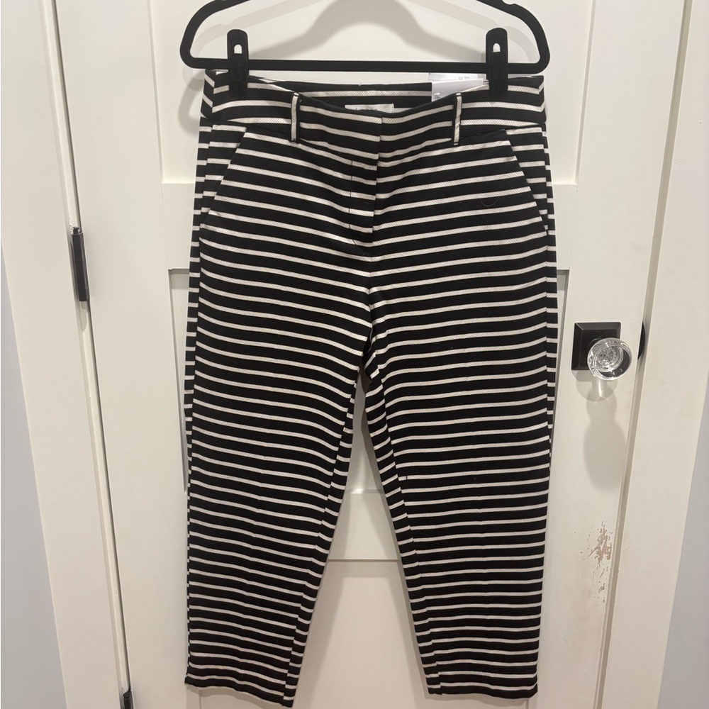 LOFT Black and Cream Striped Riviera Pants